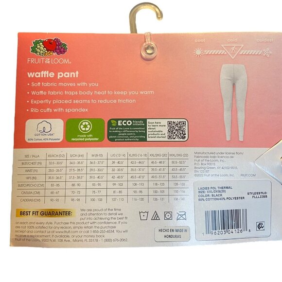 Fruit‎ Of The Loom Women Waffle Knit Thermal Long John Pants Gray XXXL 3X 22 NEW - Picture 5 of 5